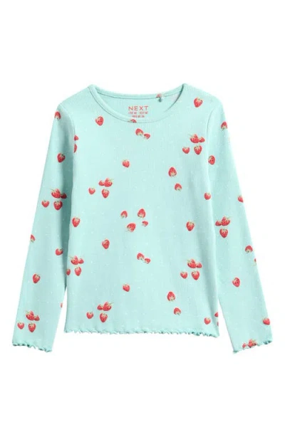 Next Babies'  Kids' Strawberry Print Long Sleeve Cotton Blend Top In Blue