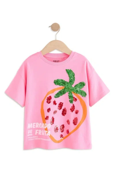 Next Kids' Strawberry Sequin Embellished Cotton Graphic T-shirt In Red