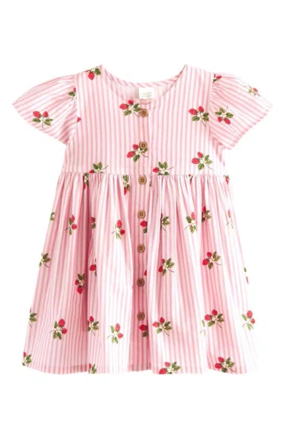 Next Kids' Strawberry Stripe Cotton Sundress In Pink