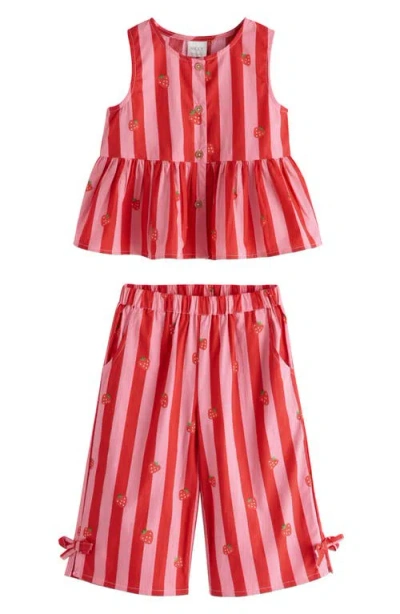 Next Babies'  Kids' Strawberry Stripe Peplum Top & Pants Set In Multi