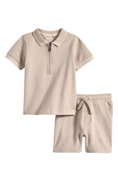 Next Babies'  Kids' Stretch Cotton Quarter Zip Polo & Shorts Set In Neutral