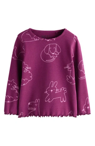 Next Kids' Stretch Cotton Rib Graphic T-shirt In Purple