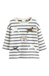 Next Kids' Stripe Bow Appliqué Cotton Top In White