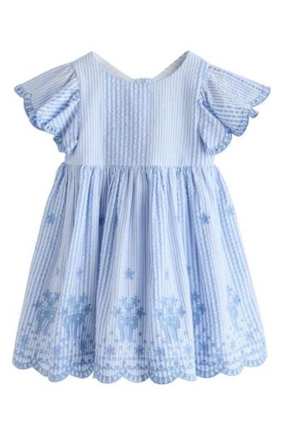Next Babies'  Kids' Stripe Broderie Flutter Sleeve Dress In Blue