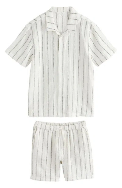 Next Kids' Stripe Button-up Shirt & Shorts Set In White