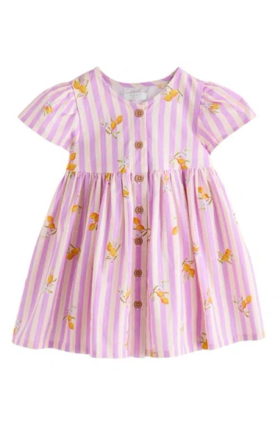 Next Babies'  Kids' Stripe Cotton Button Front Dress In Purple