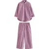 Next Kids' Stripe Cotton Button-up Shirt & Pants Set In Pink