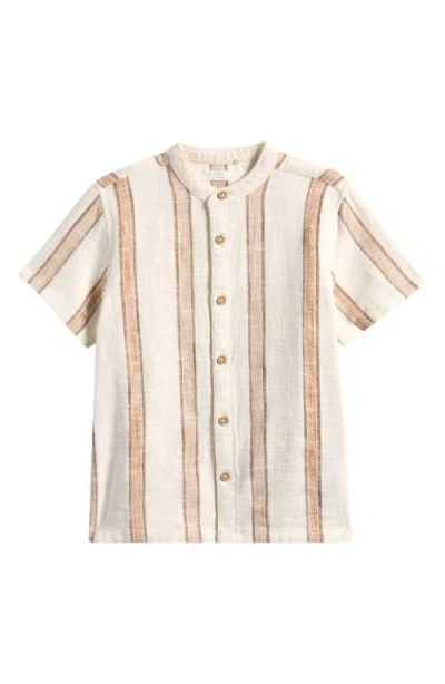 Next Kids' Stripe Cotton Button-up Shirt In Neutral