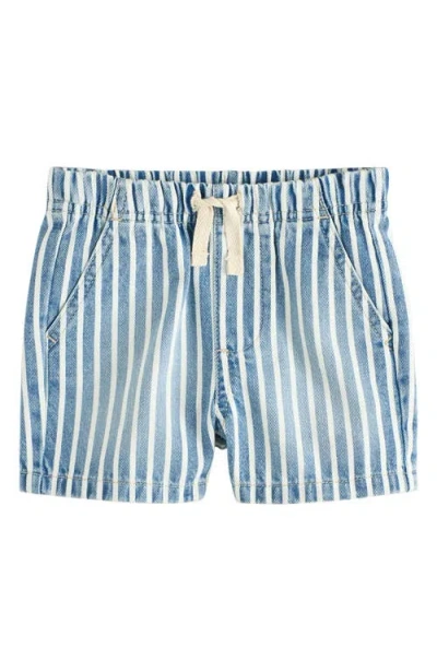 Next Babies'  Kids' Stripe Cotton Denim Drawstring Shorts In Blue