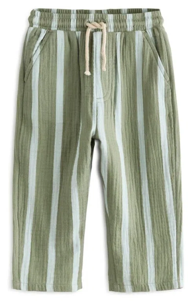 Next Kids' Stripe Cotton Drawstring Pants In Green