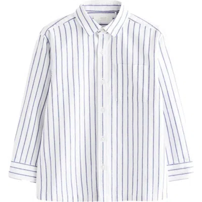 Next Kids' Stripe Cotton Oxford Button-up Shirt In Blue