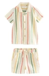 Next Kids' Stripe Cotton Seersucker Camp Shirt & Drawstring Shorts Set In Multi