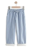 Next Kids' Stripe Cuffed Cotton Drawstring Pants In Blue