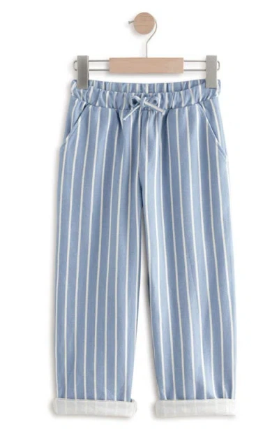 Next Kids' Stripe Cuffed Cotton Drawstring Pants In Blue