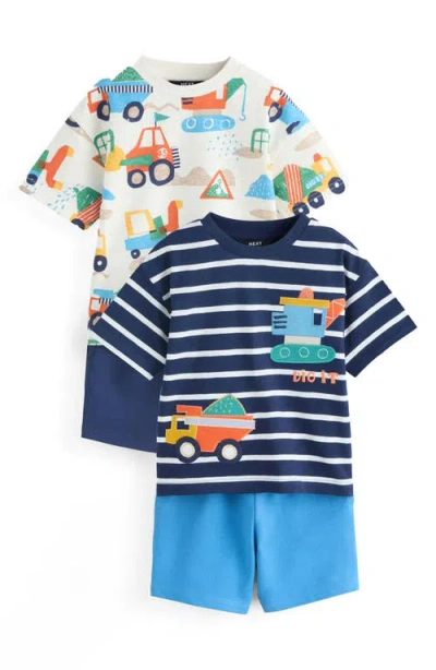 Next Babies'  Kids' Stripe Digger 4-piece T-shirts & Shorts Set In Blue