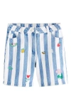 Next Kids' Stripe Distressed Embroidered Denim Shorts In Blue