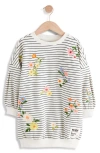 Next Kids' Stripe Floral Embroidered Tunic Sweater In Gray