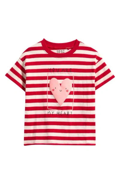 Next Babies'  Kids' Stripe Heart Cotton T-shirt In Red