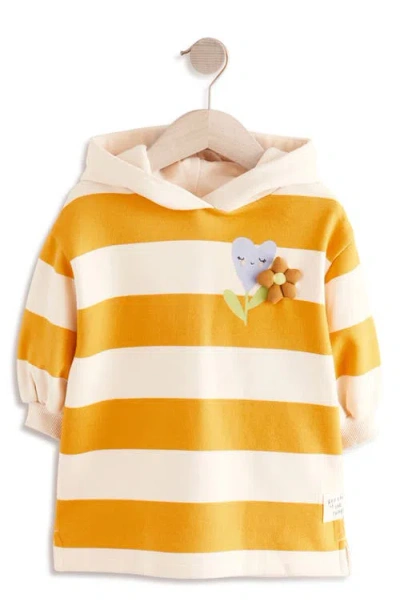 Next Kids' Stripe Hooded Long Sleeve Sweatshirt Dress In Yellow