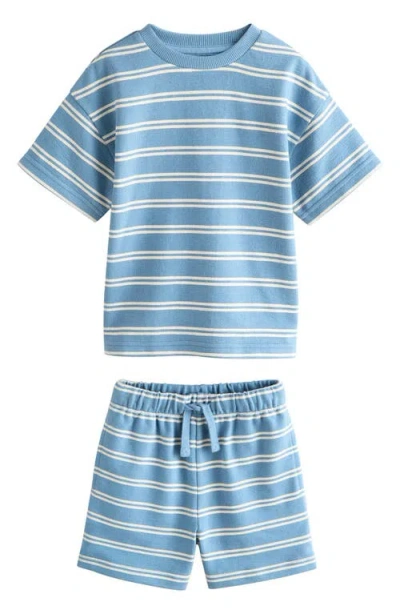 Next Kids' Stripe Jersey Cotton T-shirt & Shorts Set In Blue