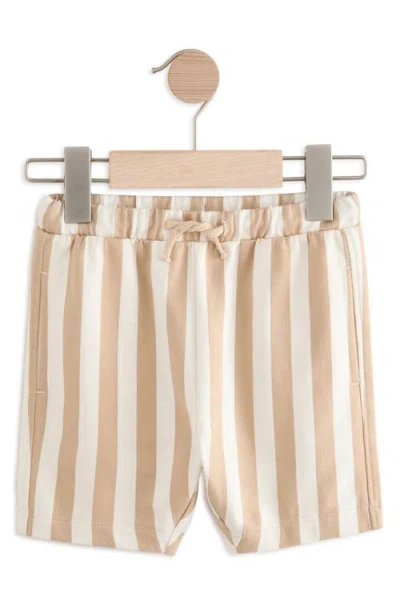 Next Kids' Stripe Knit Drawstring Shorts In Neutral