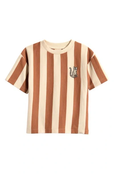 Next Kids' Stripe Leopard Embroidered Cotton Graphic T-shirt In Brown