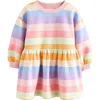 Next Kids' Stripe Long Sleeve Drop Waist Dress In Multi