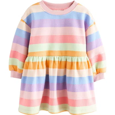 Next Kids' Stripe Long Sleeve Drop Waist Dress In Multi