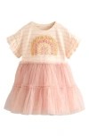 Next Kids' Stripe Mesh Rainbow Dress In Pink