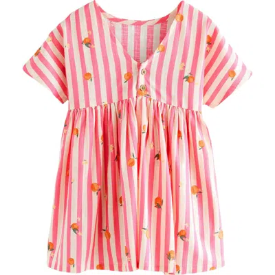 Next Kids' Stripe Orange Cotton Dress In Pink