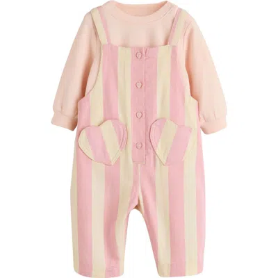 Next Babies'  Kids' Stripe Overalls & Bodysuit Set In Pink