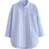Next Kids' Stripe Oversize Cotton Button-up Shirt In Blue