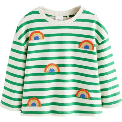 Next Kids' Stripe Rainbow Appliqué Cotton Graphic T-shirt In Green