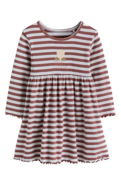 Next Kids' Stripe Rib Stretch Cotton Jersey Dress In Black