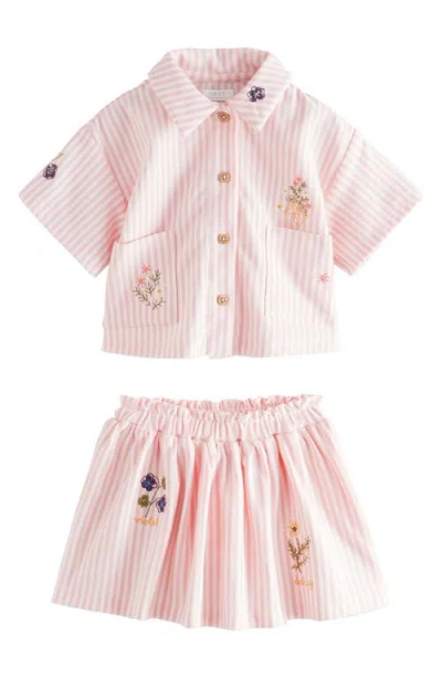 Next Kids' Stripe Shirt & Skirt Set In Pink