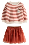 Next Kids' Stripe Sweatshirt & Tiered Skirt Set In Orange