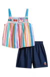 Next Kids' Stripe Tank & Denim Shorts Set In Multi