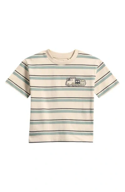 Next Babies'  Kids' Stripe Train Cotton T-shirt In Neutral