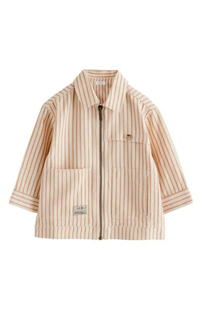 Next Kids' Stripe Zip Overshirt In Brown
