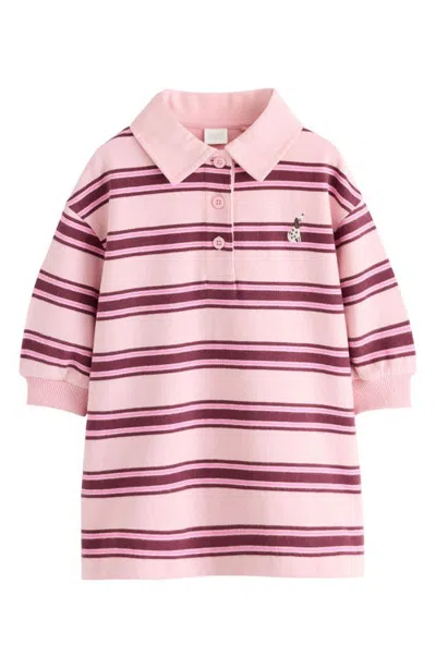 Next Kids' Striped Rugby Polo Dress In Pink
