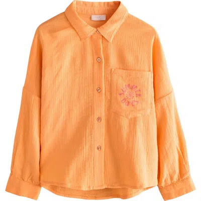 Next Kids' Summer Days Cotton Graphic Button-up Shirt In Orange