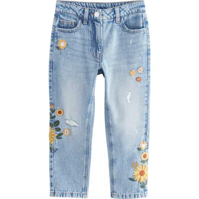 Next Kids' Sunflower Embroidered Straight Leg Jeans In Blue