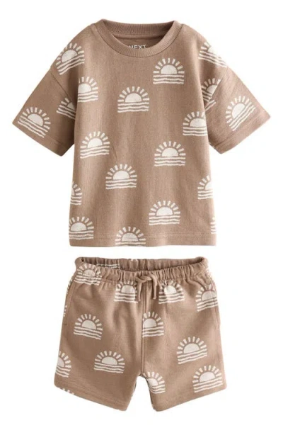 Next Babies'  Kids' Sunset Print T-shirt & Drawstring Shorts Set In Brown