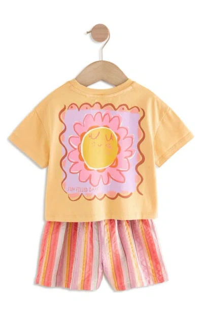 Next Babies'  Kids' Sunshine Cotton Graphic T-shirt & Stripe Shorts Set