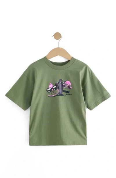 Next Kids' Surf Vacay Cotton Graphic Pocket T-shirt In Green