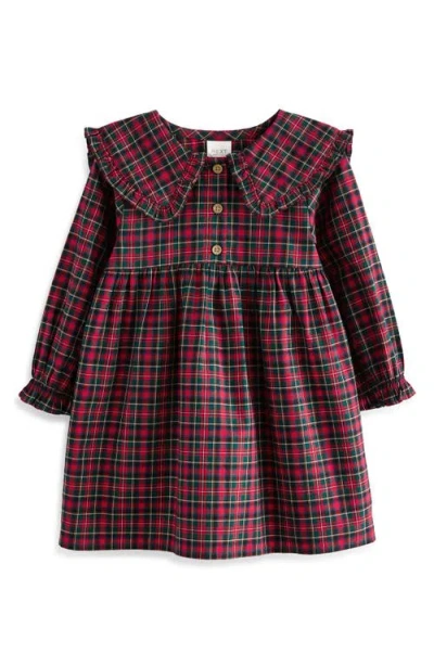 Next Kids' Tartan Long Sleeve Cotton Dress In Purple