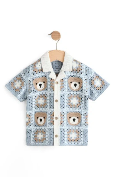 Next Babies'  Kids' Teddy Cotton Blend Crochet Button-up Shirt In Gray