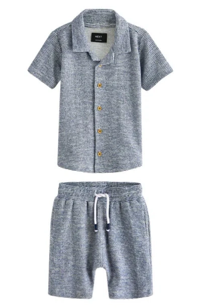 Next Kids' Textured Button-up Shirt & Shorts In Grey