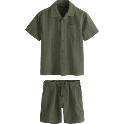 Next Kids' Textured Camp Shirt & Shorts Set In Green