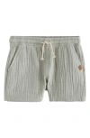 Next Kids' Textured Cotton Muslin Drawstring Shorts In Green